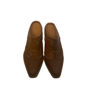 Leather Western Booties Clogs Mules 3 Inch Heels Brown Size‎ 8 Top Stitching